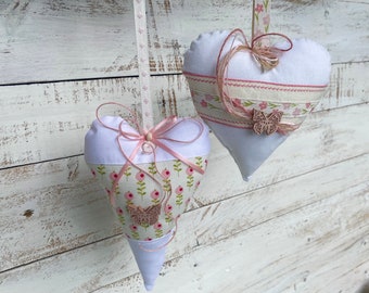 Fabric Hearts Spring Decoration Decorative Heart in Shabby Country House Style