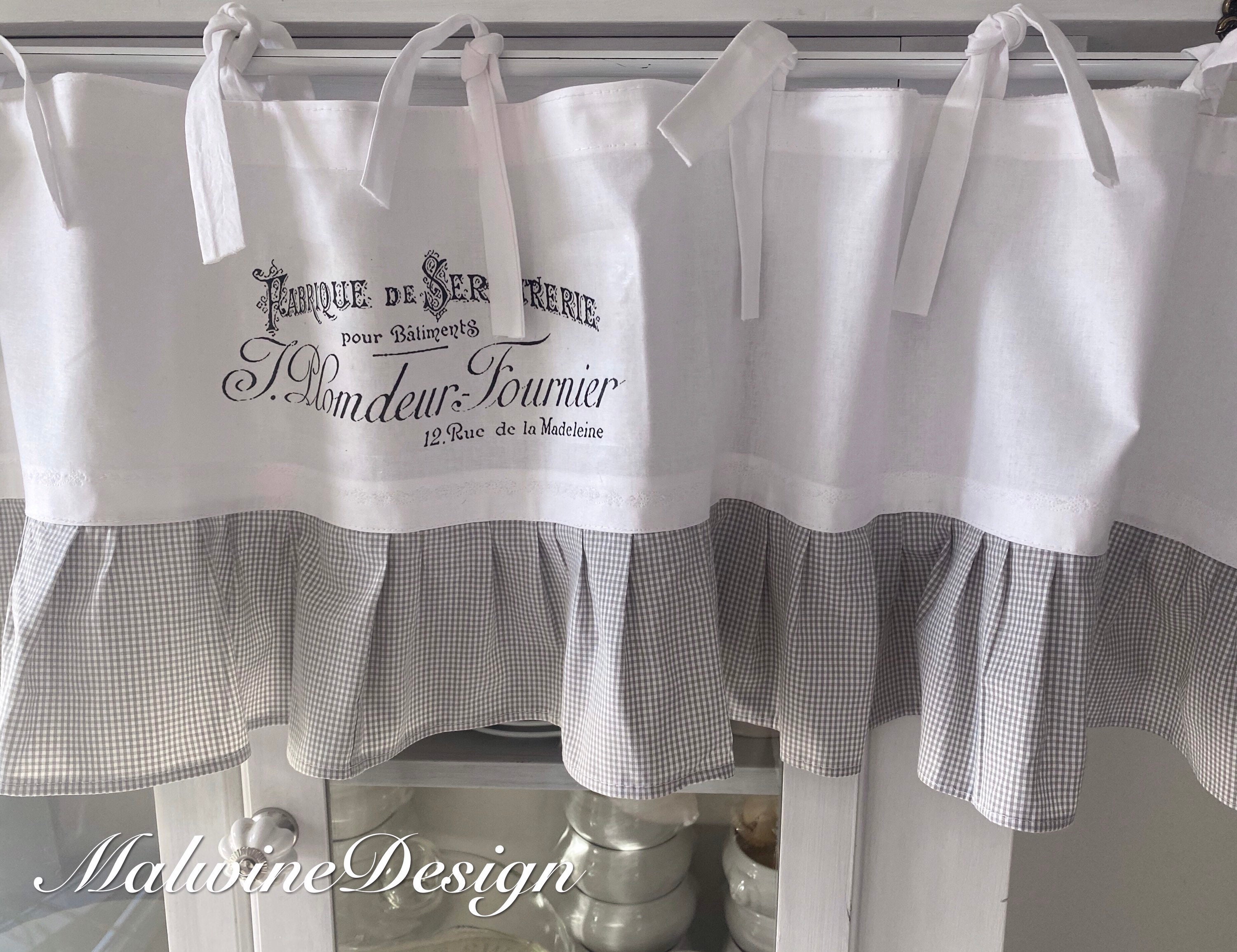 Landhausgardine Weiß Grau Volant Schlaufen in französischen | Etsy