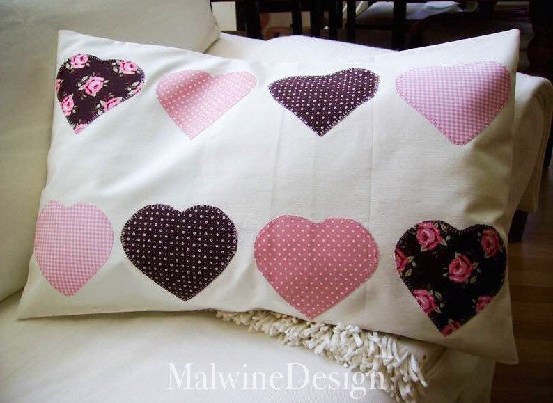 Pillow cover 40 x 60 cm appliques,heart in country style image 5