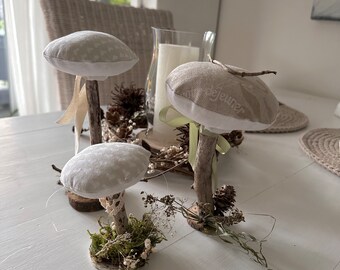 Decorative fabric mushrooms made of linen set of 3 autumn country house look