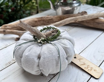 Pumpkin made of light gray linen in a Scandi look