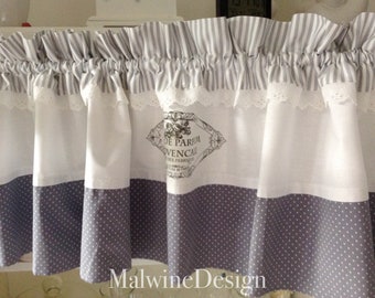 Window curtain white grey with delicate lace country house style