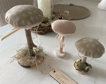 Decorative mushroom set of 3 linen decorative wood in the country house