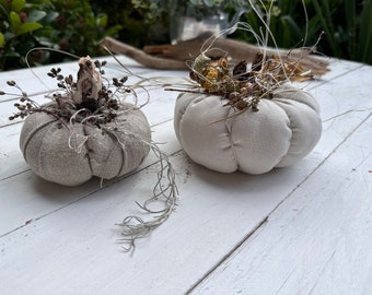 Pumpkins made of linen, set of 2, country house style