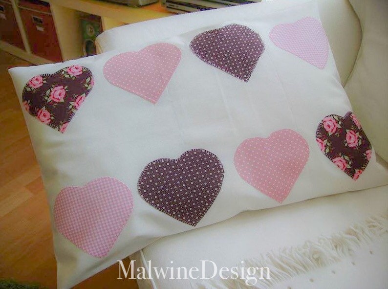 Pillow cover 40 x 60 cm appliques,heart in country style image 9