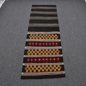 Colorful Vintage Swedish Scandinavian Kilim Runner Rug 2x8