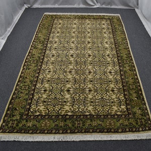 Large Beige Wool Area Rug 5x9 Nursery Anatolian Woven Farmhouse Rug, Swedish Vinyl Scandinavian Rugs