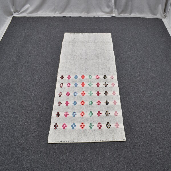 Runner Rug 2x6, White Cotton Rug, Tribal Rug Runner, Turkish Rug Runner, Narrow Rug Runner, Oushak Rug, Anatolian Runner, Floor Runner