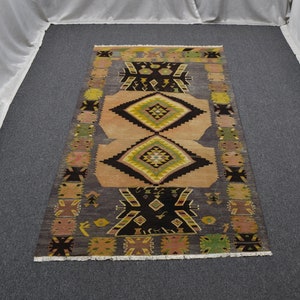 Swedish Kilim Hooked Faded Flatweave Scandinavian Area Outdoor Woven Decor Sweden Wool Rug 4x8