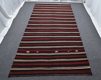 vintage rug geometric, black and red rug area 5x11, rugs with geometric patterns, vintage hooked rugs, large wool rug, area turkish rug