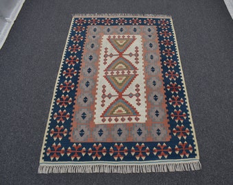 Swedish Kilim Rug, Vintage Wool Rug 4x6, Beige Nursery Rugs