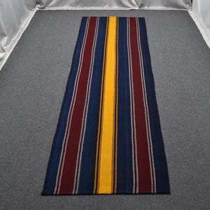 Striped Red and Navy Blue Vintage Turkish Rug Runner 3x10