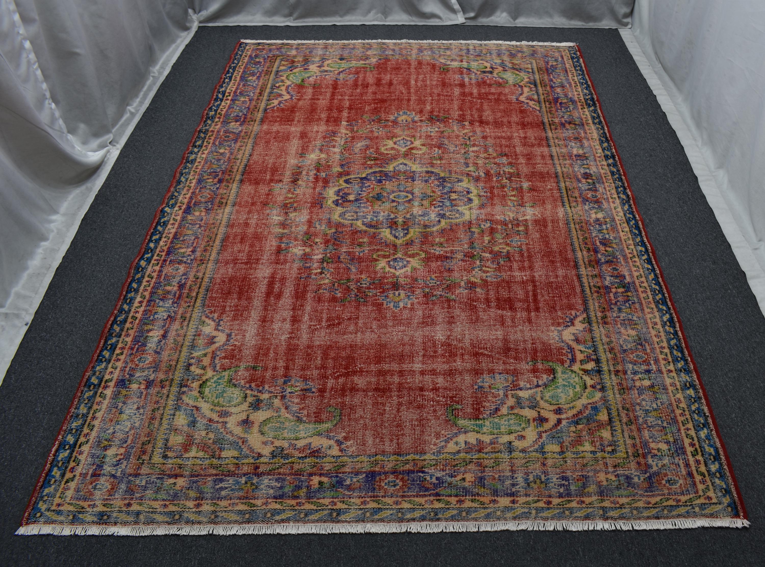 ラグ 輸入品 ベルギー製 ペルシャ風ラグ 赤 181×91cm 美品 イタリア製