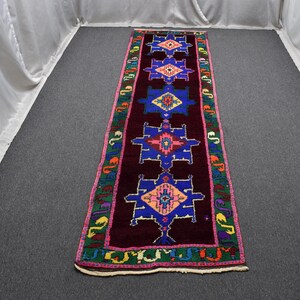 Long Runner Rug 3x11 / Burgundy Red Runner / Turkish Rug Runner
