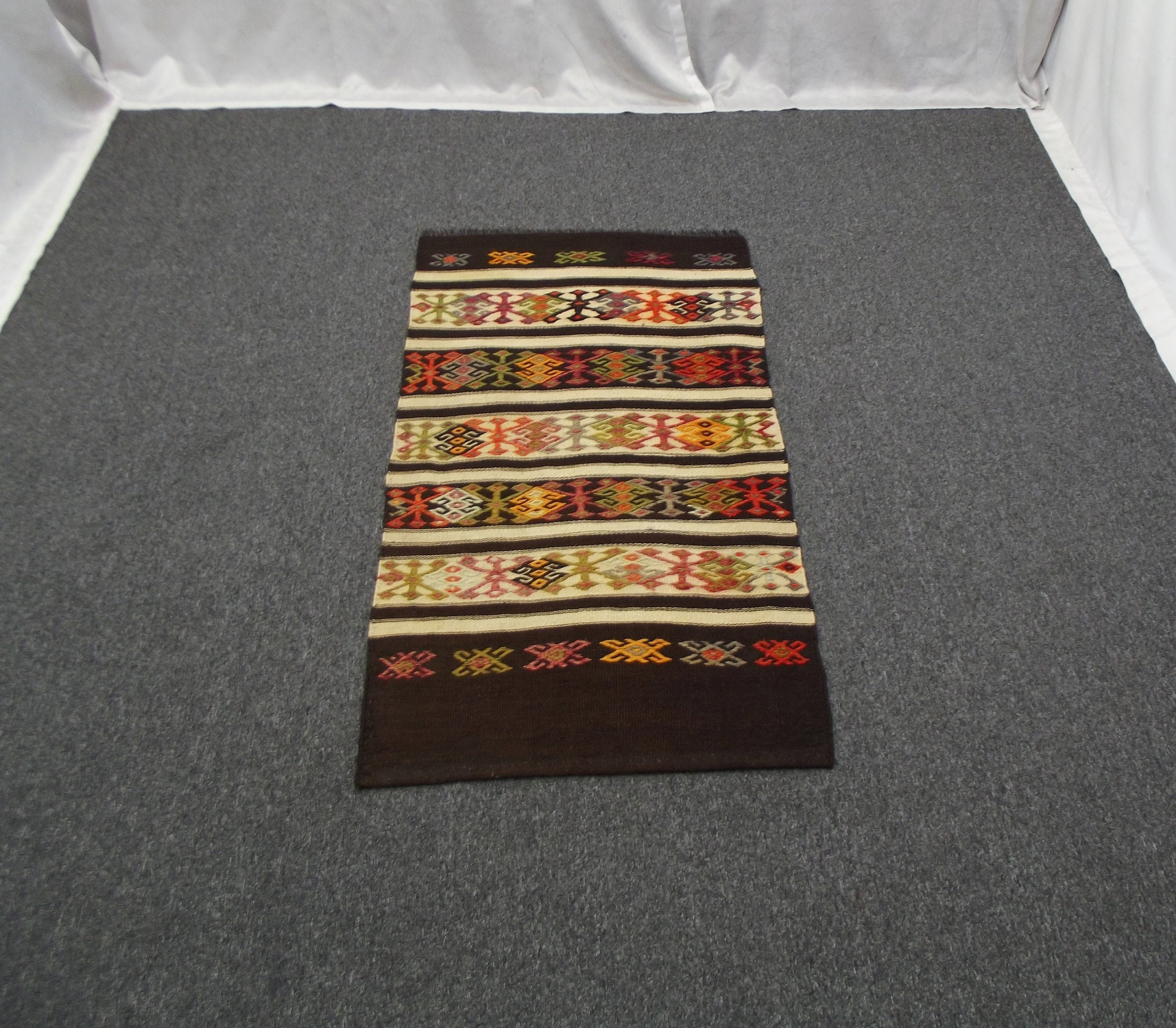 Turkish Kilim Rug 3x5 Throw Black Wool Rug Oushak Door Mat Etsy