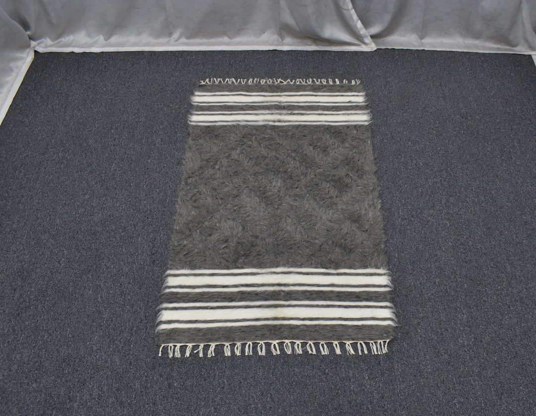 Swedish Flatweave Rug, Vintage Wool Rug 3x4, Gray White Area Rug, Small ...