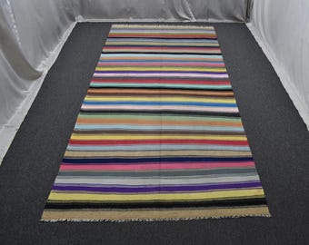 Swedish Hooked Area Kilim Rag Rug 5x11 Accent Flatweave Woven Caucasian Rug