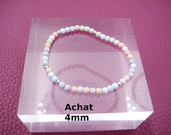 Bracelet Agate 4mm Arc-en-ciel Agate Mongolie Stretch Bracelet Rond Acier Inoxydable Argent Or Or Rose Cadeau pour Elle