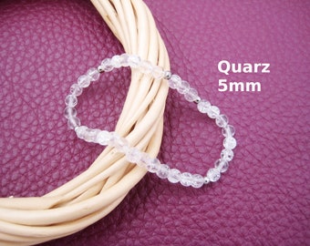 Quartz Bracelet 5mm Stretch Round Bead Bracelet Stainless Steel Silver Gold Rose Gold Color Gift for Her