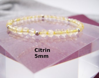 Bracelet Citrine 5mm Bracelet Rond Extensible Jaune Acier Inoxydable Argent Or Or Rose Cadeau pour Elle