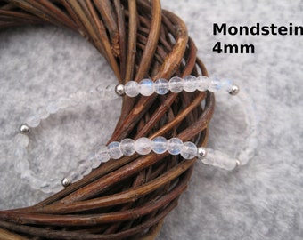 Moonstone Bracelet 4mm Stretch Rainbow Moonstone Round Beads Bracelet Stainless Steel Silver Gold Rose Gold Gift for Her