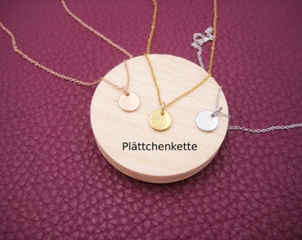 Plättchenkette, Edelstahlkette mit Kreisanhänger, Edelstahl goldfarben, zierliche Kette, Edelstahl rosegold, Geschenk für Sie