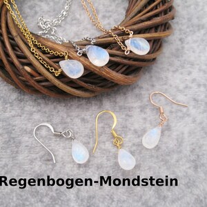 Jewelry set moonstone, rainbow moonstone, ear hooks, necklace, stainless steel gold-colored, stainless steel rose gold, gift, birthstone June
