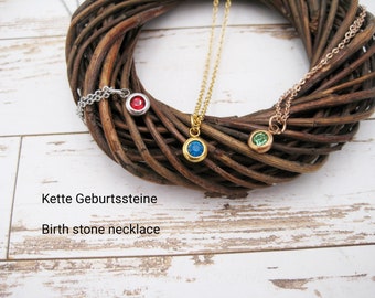 Geburtssteinkette, Edelstahlkette mit rundem Anhänger, Edelstahl goldfarben, zierliche Kette, Edelstahl rosegold