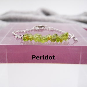 Peridot bracelet, peridot splinters, birthstone August, stainless steel bracelet, silver, gold, rose gold, gift for her