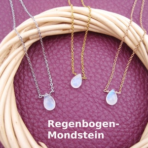 Collier de pierre de lune, collier de pierre de lune arc-en-ciel, acier inoxydable doré, acier inoxydable or rose, cadeau, pierre de naissance de juin