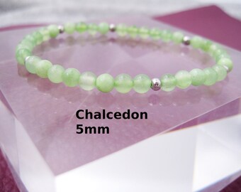 Chalcedony Bracelet 5mm Light Green Stretch Round Bracelet Stainless Steel Silver Gold Tone Rose Gold Tone Gift for Her