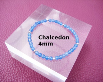 Chalcedony Bracelet 4mm Blue Stretch Round Bracelet Stainless Steel Silver Gold Rose Gold Gift for Her