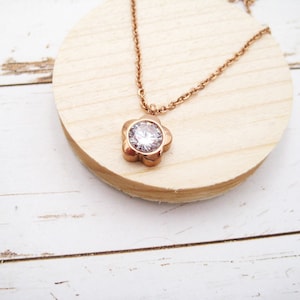 Stainless steel chain with small flower, gemstone, chain rose gold, stainless steel rose gold, pendant crystal