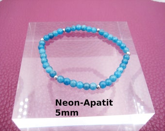 Bracelet Apatite Néon 5mm Turquoise Bracelet Rond Extensible Naturel Acier Inoxydable Argent Or Or Rose Cadeau pour Elle