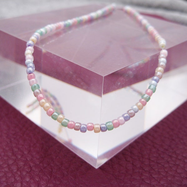 Schmuckset Pastell, Glasperlen, Pastelltöne, Halskette, Fußkettchen, Armband, 3mm, bunt, Choker