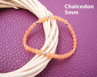 Chalcedony Bracelet 5mm Orange Matte Stretch Round Bracelet Stainless Steel Silver Gold Rose Gold Color Gift for Her