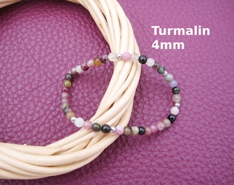 Tourmaline Bracelet 4mm Stretch Round Bead Bracelet Stainless Steel Silver Gold Rose Gold Gift for Her