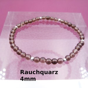 Smoky quartz bracelet, 4 mm, black, natural, stretch, round, stainless steel bracelet, silver, gold, rose gold, gift for her