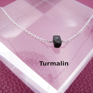 Tourmaline necklace, raw stone, black tourmaline, schorl, stainless steel chain, gold-colored, delicate chain, rose gold, gift for her