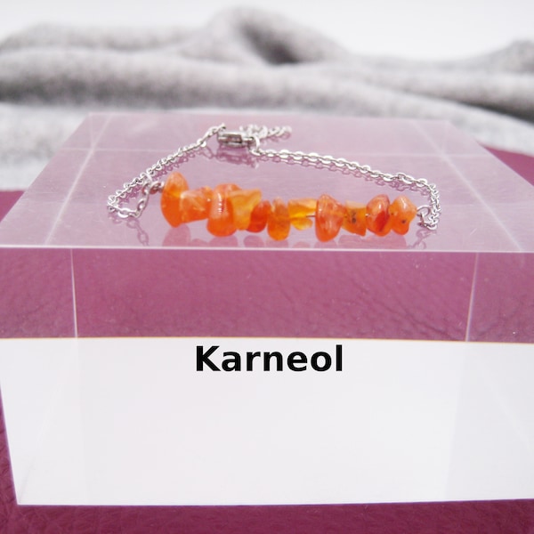 Karneol-Armband, Karneol Splitter, Geburtsstein Juli, Armband Edelstahl, silber, goldfarben, rosegoldfarben, Geschenk für Sie
