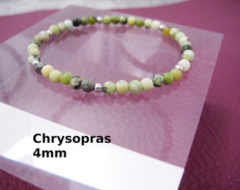 Bracelet Chrysoprase 4mm Vert Bracelet Rond Extensible Acier Inoxydable Argent Or Or Rose Cadeau pour Elle