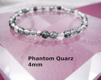 Bracelet Quartz 4mm Quartz Fantôme Vert Bracelet Rond Extensible Acier Inoxydable Argent Or Or Rose Cadeau pour Elle