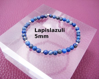 Lapis Lazuli Bracelet 5mm Blue Gold Matte Stretch Round Bracelet Stainless Steel Silver Gold Rose Gold Gift for Her