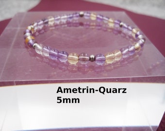 Quartz Bracelet 5mm Ametrine Quartz Yellow Purple Stretch Round Bracelet Stainless Steel Silver Gold Rose Gold Gift for Her