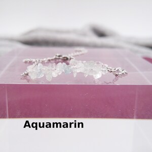 Aquamarine bracelet, aquamarine splinters, March birthstone, stainless steel bracelet, silver, gold, rose gold, gift for her
