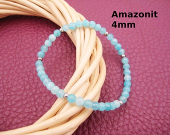 Bracelet Amazonite 4mm Turquoise Bracelet Rond Extensible Naturel Acier Inoxydable Argent Or Or Rose Cadeau pour Elle