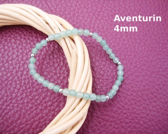 Bracelet Aventurine 4mm Vert Bracelet Rond Extensible Acier Inoxydable Argent Or Or Rose Cadeau pour Elle