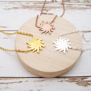 Stainless steel chain with sun, stainless steel sun pendant, stainless steel gold-colored, delicate chain, stainless steel rose gold