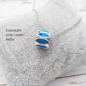 Stainless steel necklace with opal pearl, leather necklace, imitation opal, opal blue pink, pendant silver-plated, delicate necklace, gift for her