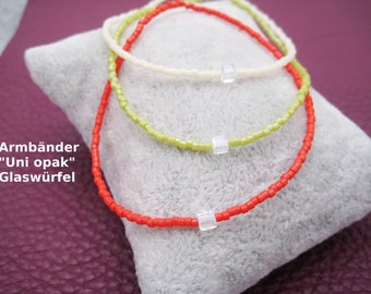Mini-Bänder "Uni opak" mit Glaswürfel, Armband oder Fußkette, Glasperlen, Armband zierlich, Geschenk für Frauen, bracelet